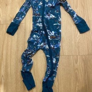 Little Sleepies Blue Winter Village Train Footie